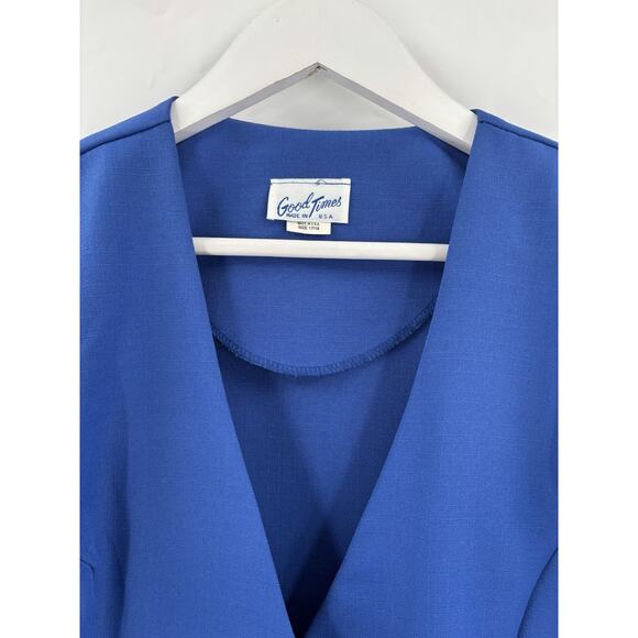 Vintage Good Times Jacket Womens 18 Blue Double Breasted V Neck Pleated 80s 90s - Picture 8 of 15